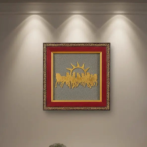 Seven Horse Pyrite Energy Frame – Prosperity,Success & Powerful Vastu Decor Gem Mine2Market LLP