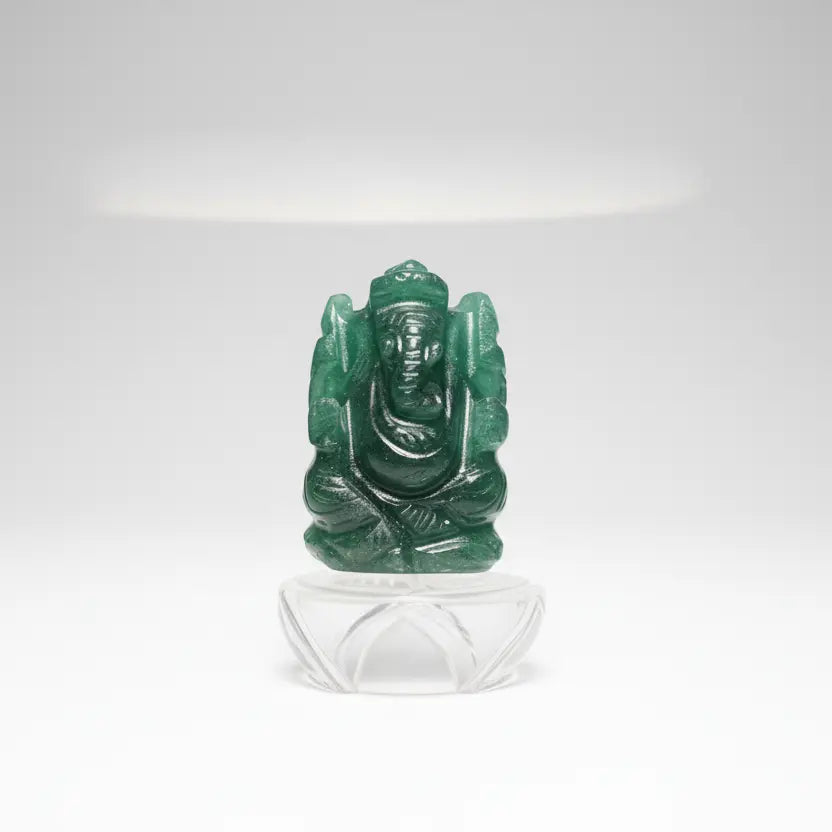 Hand carved natural green aventurine ganesha idol small size spiritual décor
