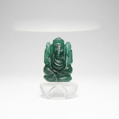 Hand carved natural green aventurine ganesha idol small size spiritual décor
