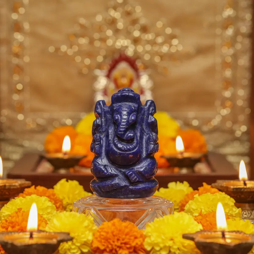 Lapis lazuli gemstone ganesha idol for home mandir study desk and gifting

