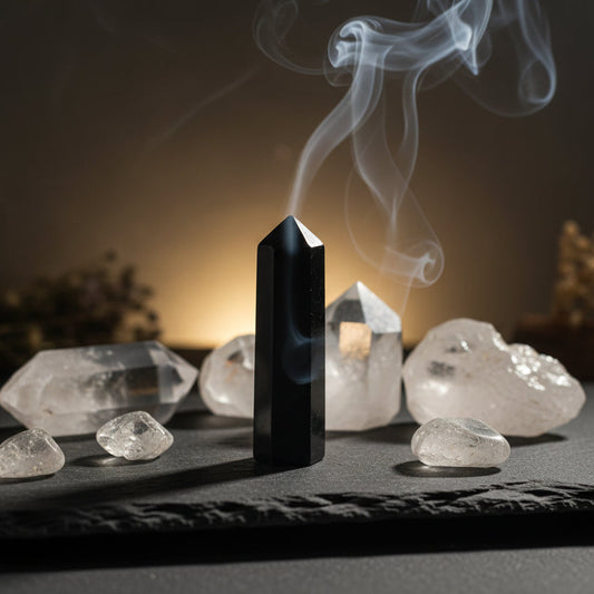 Natural black tourmaline crystal pencil with 1 inch gemstone tip for grounding and protection