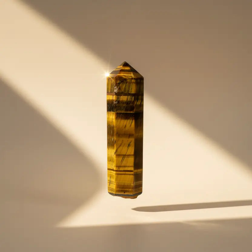 Crystal tiger eye pencil with natural stone point used for study work and manifestation
