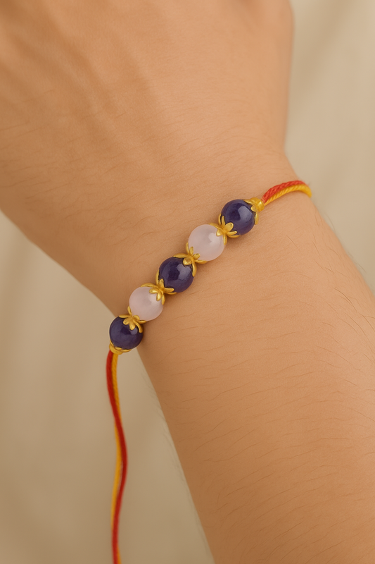 SoulBond Rakhi – Rose Quartz & Amethyst Edition