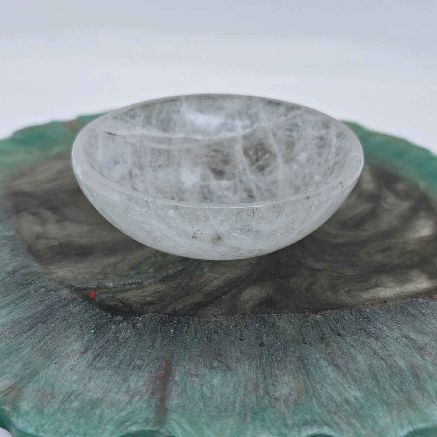 Clear quartz rock crystal stone bowl used for keeping crystals and sacred items