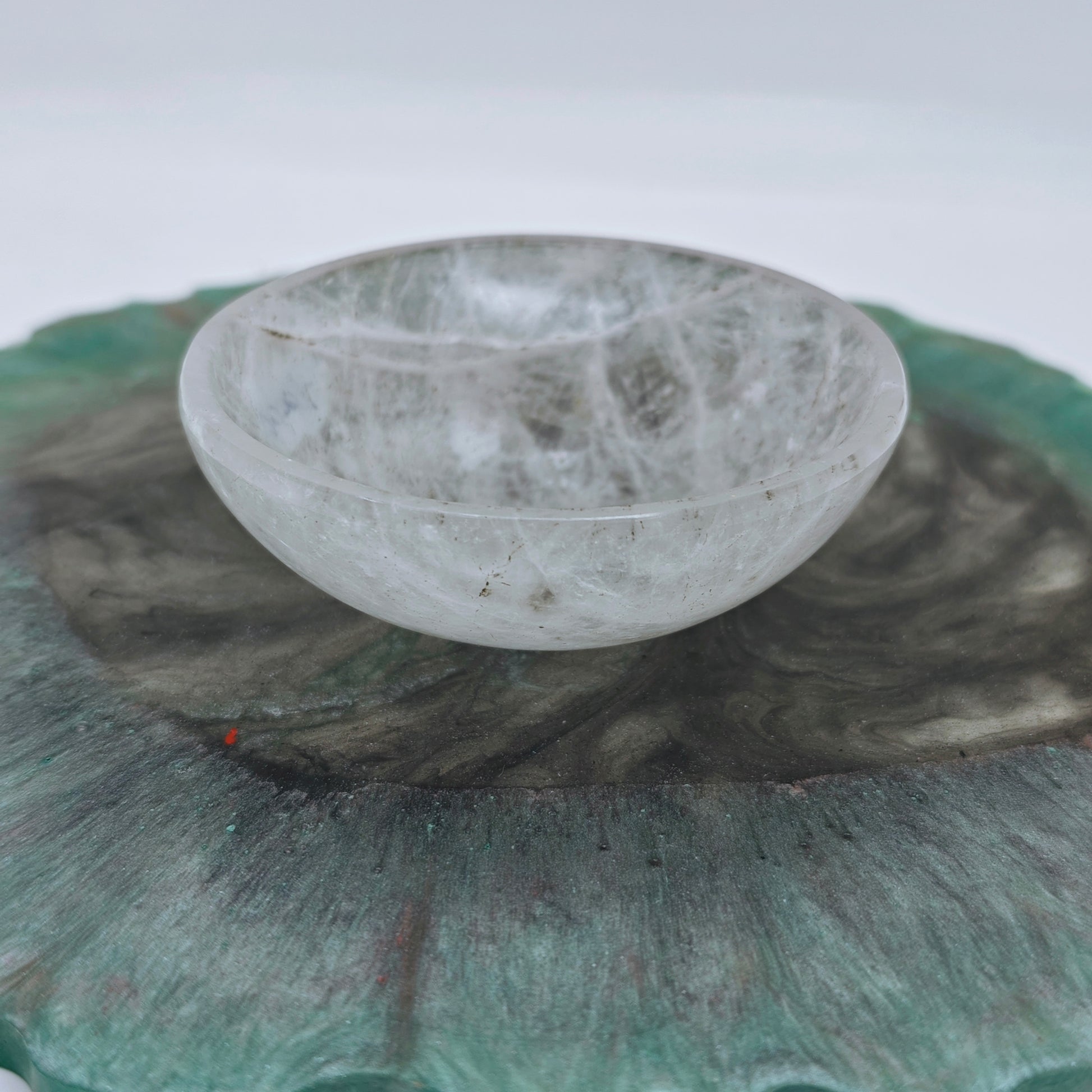 Clear quartz rock crystal stone bowl used for keeping crystals and sacred items