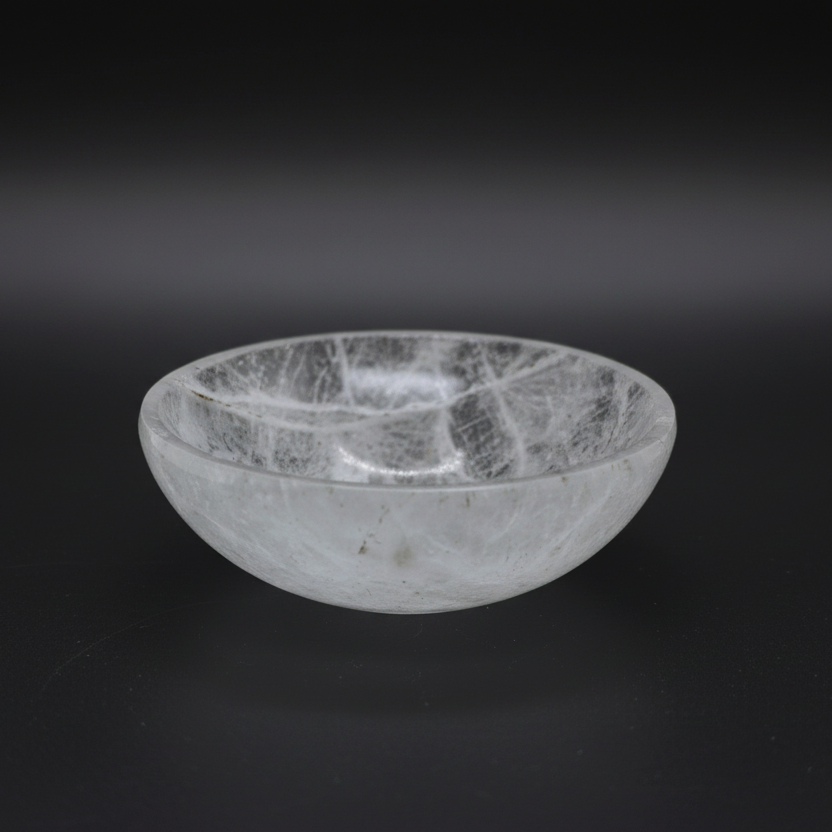 Natural rock crystal energy bowl for pooja crystal storage and healing.