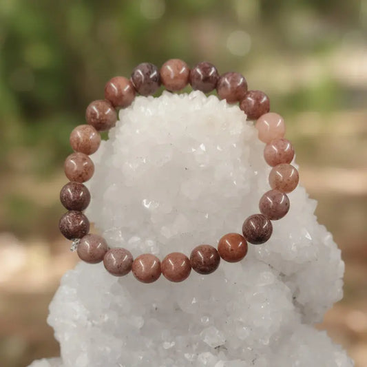 Strawberry Quartz gemstone bracelet with natural pink quartz beads, handcrafted healing crystal jewellery for love, emotional balance and positive energy